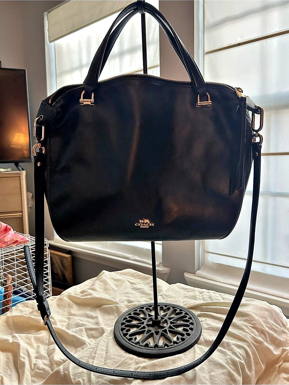 Coach Madison Smythe Satchel Leather Shoulder Bag Black & Brown